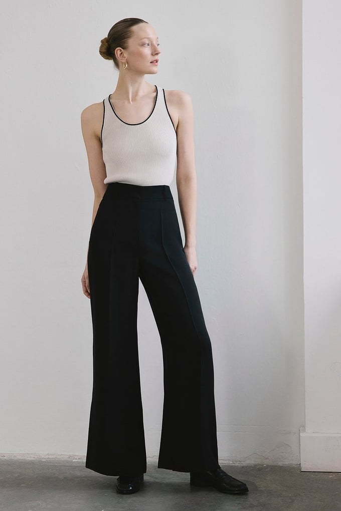 Belted Wide Leg Black Trousers