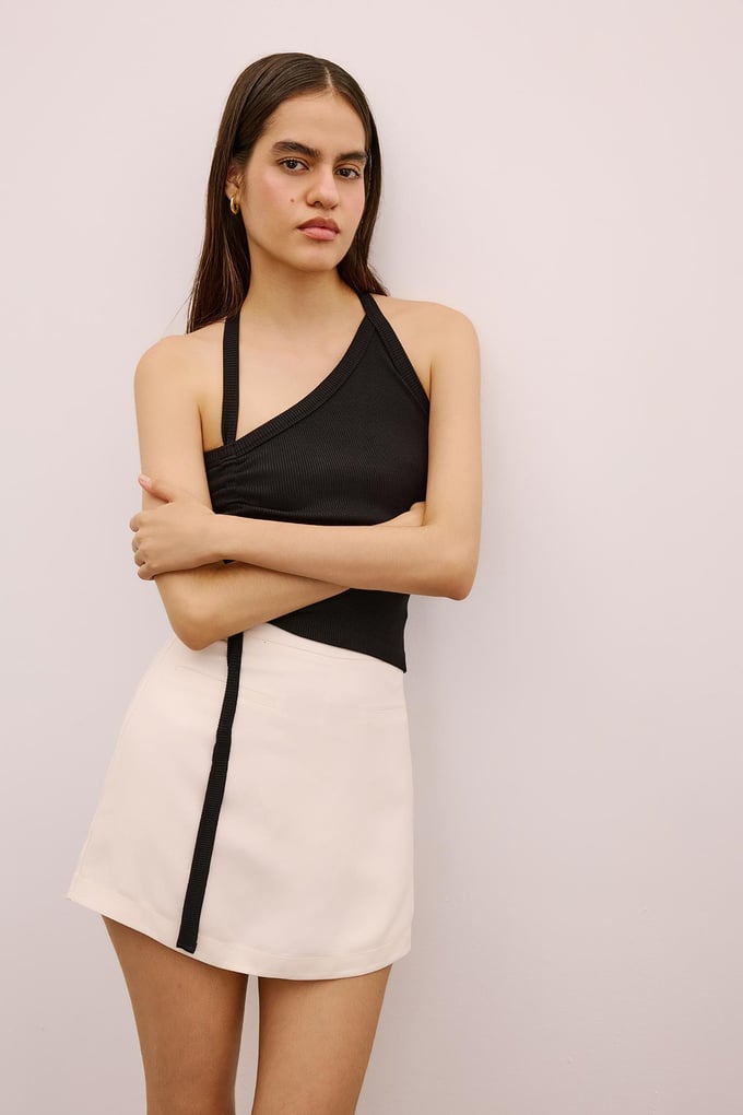 Belted Mini Ecru Shorts Skirt