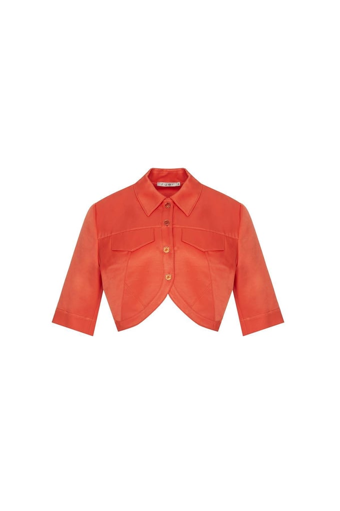 Pocket Detail Short Sleeve Coral Crop Shirt