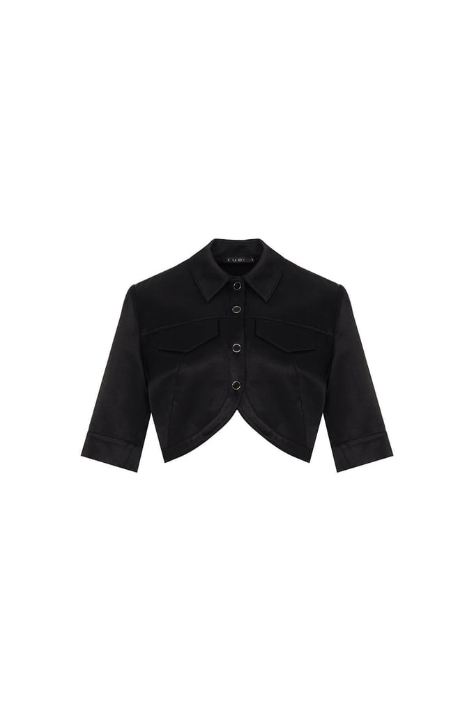 Pocket Detail Short Sleeve Black Crop Shirt