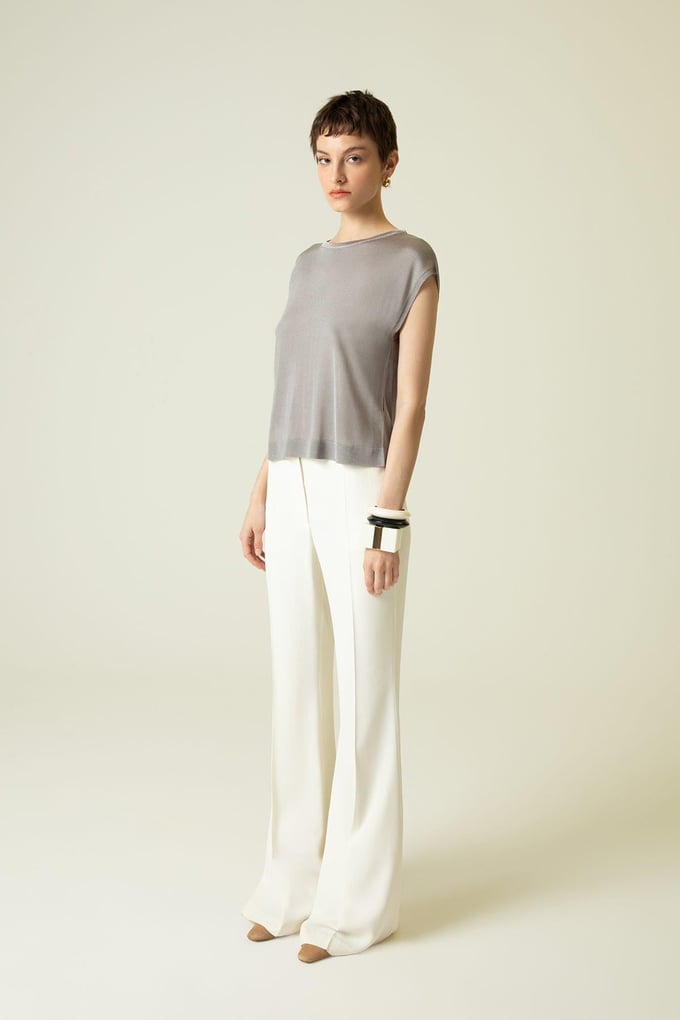 Short Sleeve Silver Knit Blouse