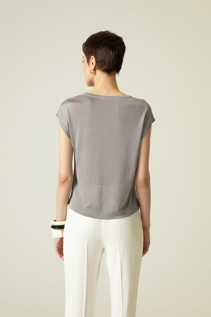Short Sleeve Silver Knit Blouse
