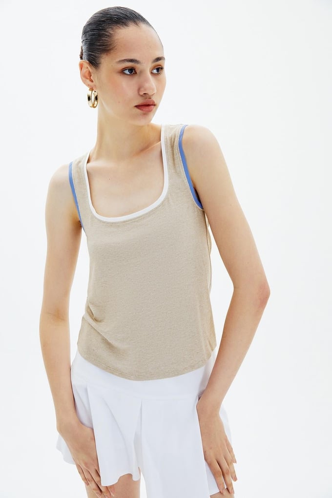 Basic Beige Top with Contrast Trims
