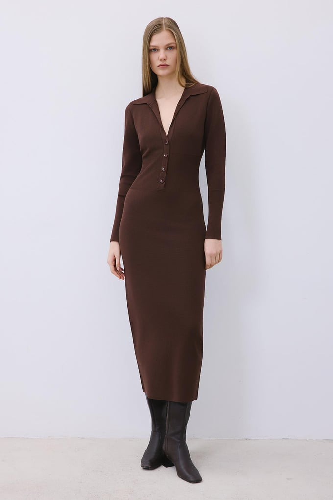 Brown Long Knit Corset Dress