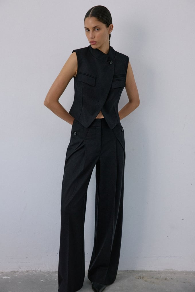 Double Breasted Look Lined Black Vest