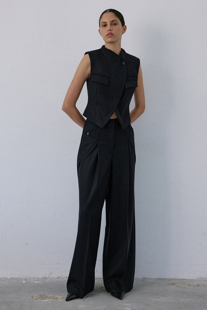 Double Breasted Look Lined Black Vest