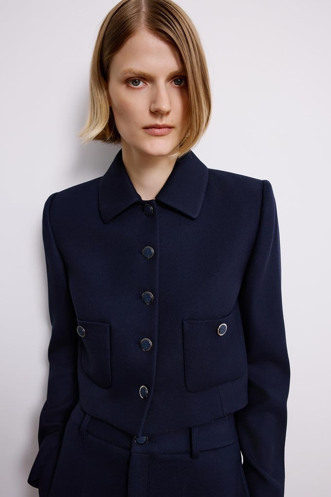 Navy Crop Blazer With Metal Buttons