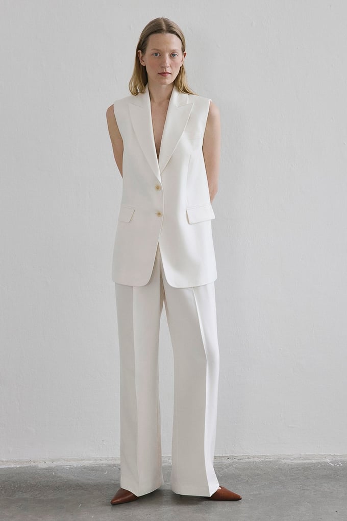Button Front Side Pocket Ecru Vest