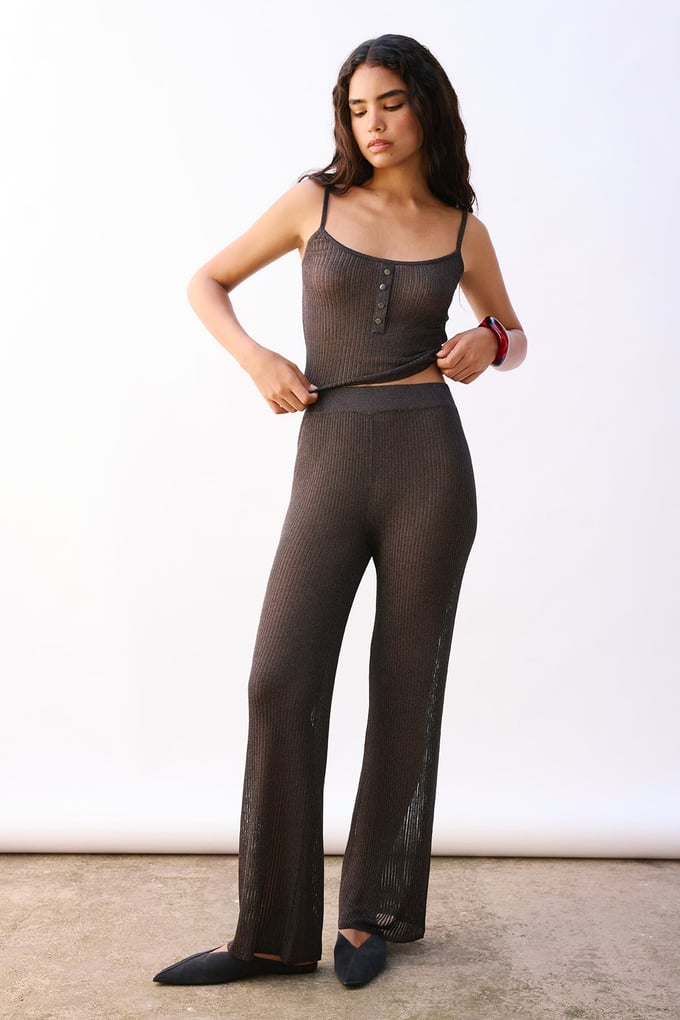 Comfortable Fit High-Waist Knitwear Brown Trousers