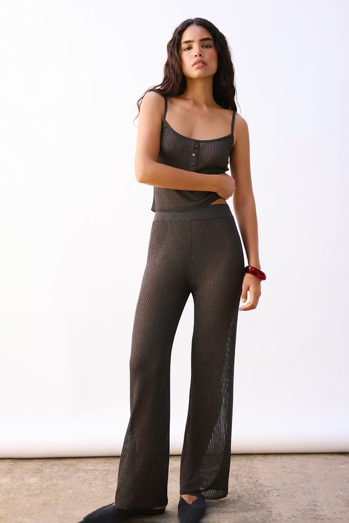 Comfortable Fit High-Waist Knitwear Brown Trousers