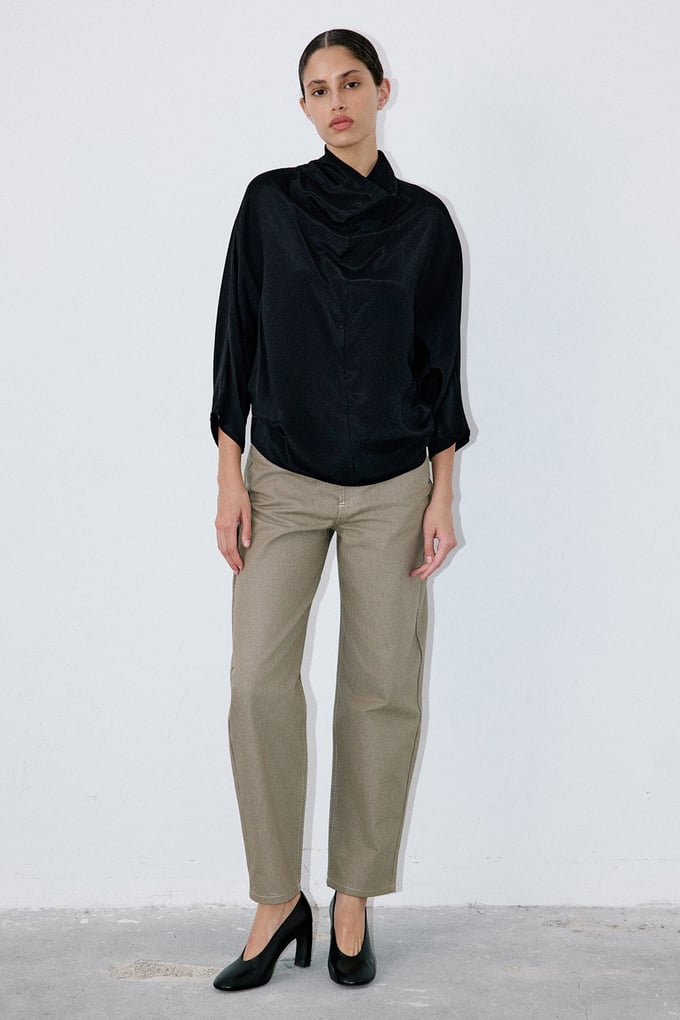 Satin Backless Black Blouse