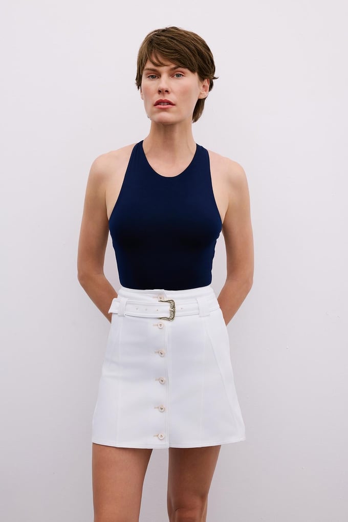 Elegant Belted Mini White Skirt