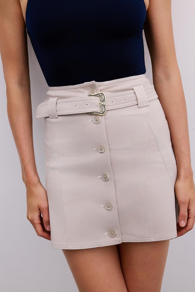 Elegant Belted Mini Grey Skirt
