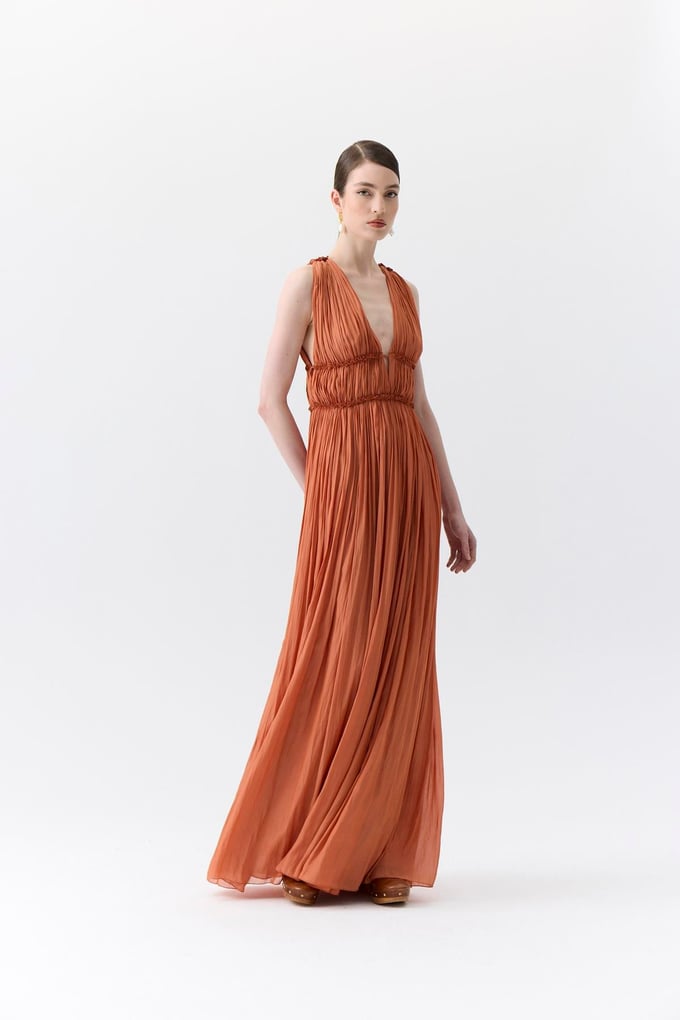 Glitter Stitch Detail Orange Long Dress