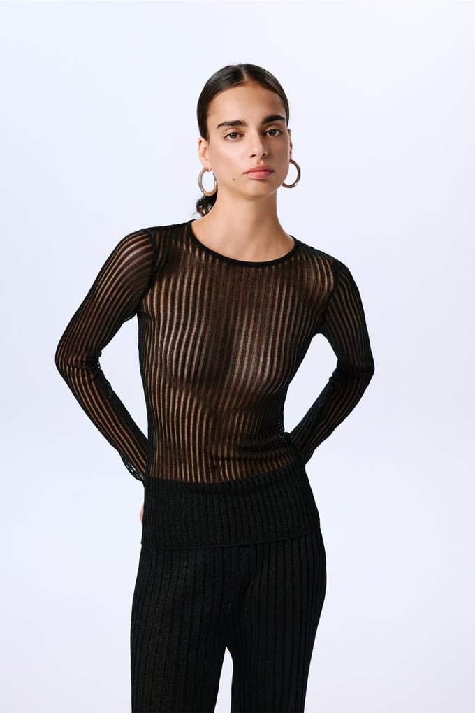Glittery Transparent Black Blouse  