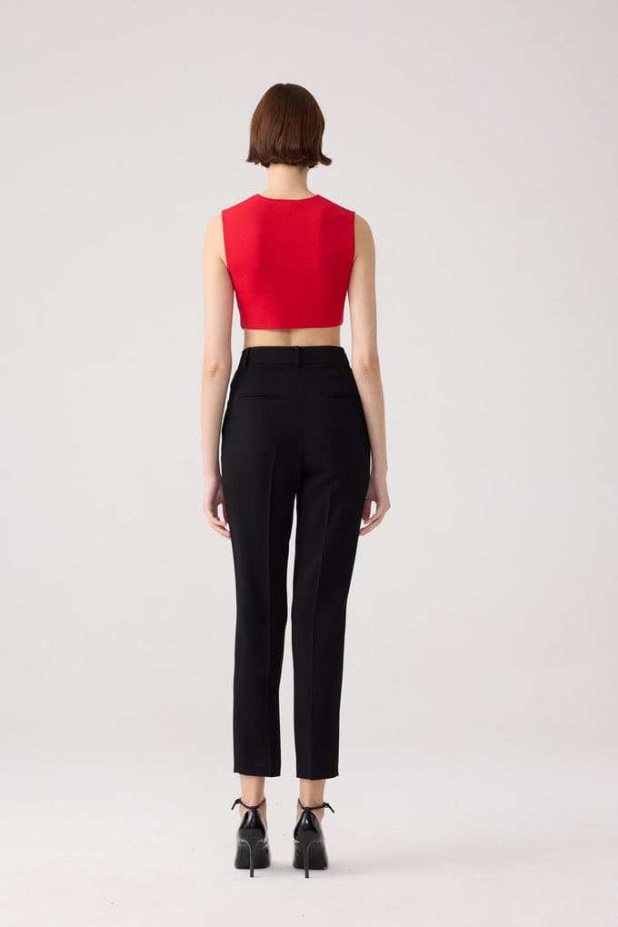 Back-Deep Detailed Red Knit Bodysuit