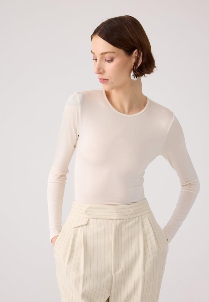 Open-Back Long-Sleeve Ecru Bodysuit