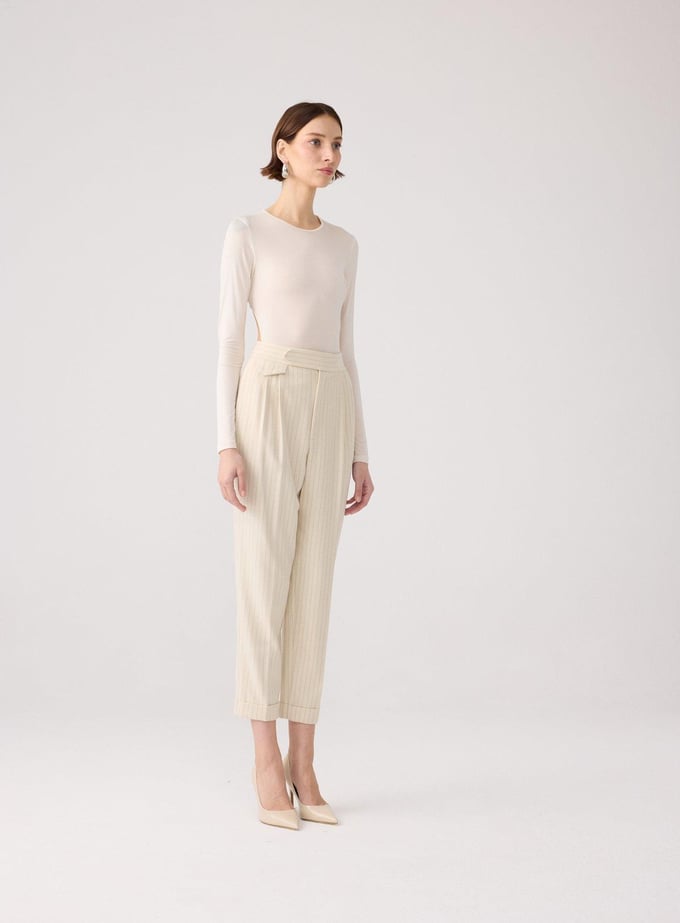 Open-Back Long-Sleeve Ecru Bodysuit