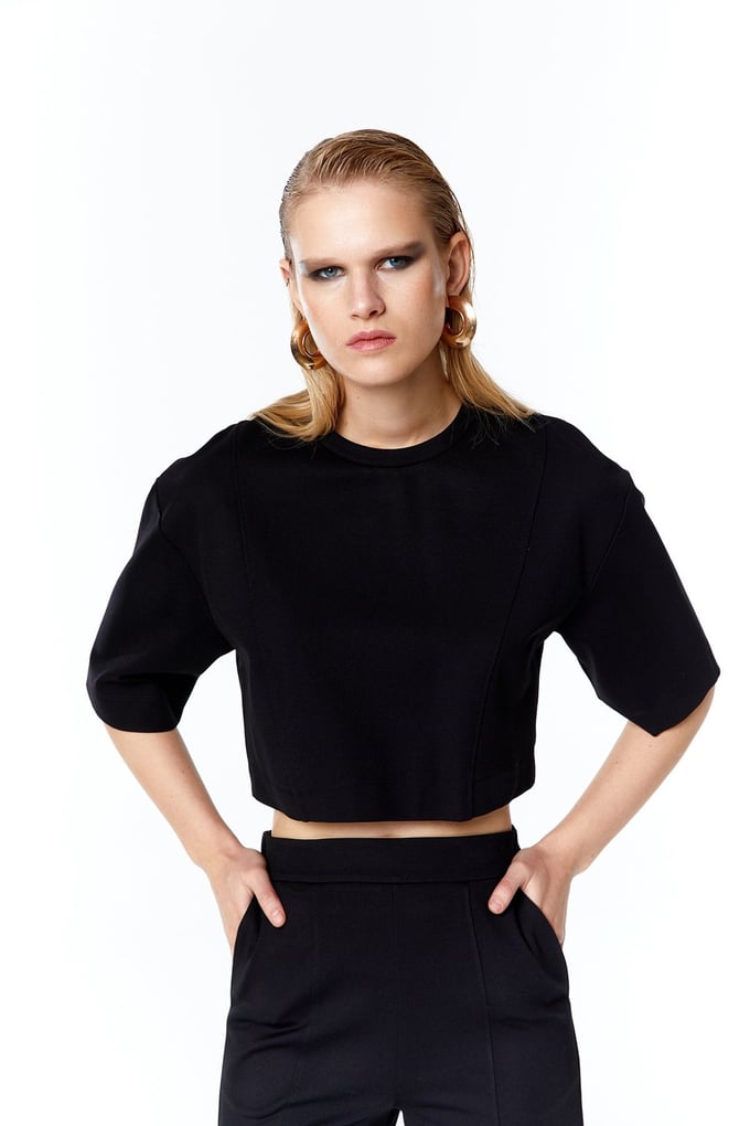 Siyah Basic Crop T-Shirt