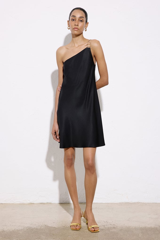 Gold Accessory Detailed Mini Black Dress