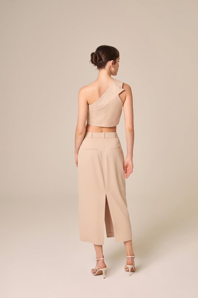Tek Omuzlu Bej Crop Top