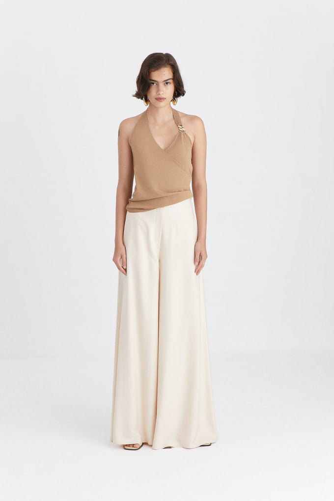 Camel Knit Top with Buckle