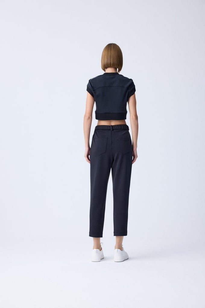 Knit Band Detail Knit Black Blouse