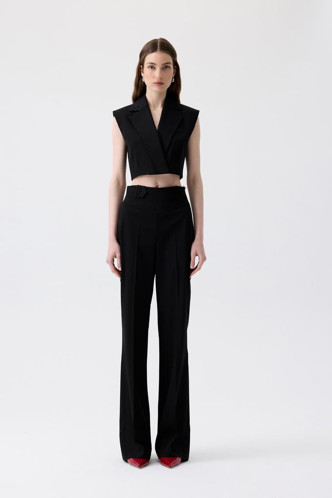 Crease Detail Black Trousers