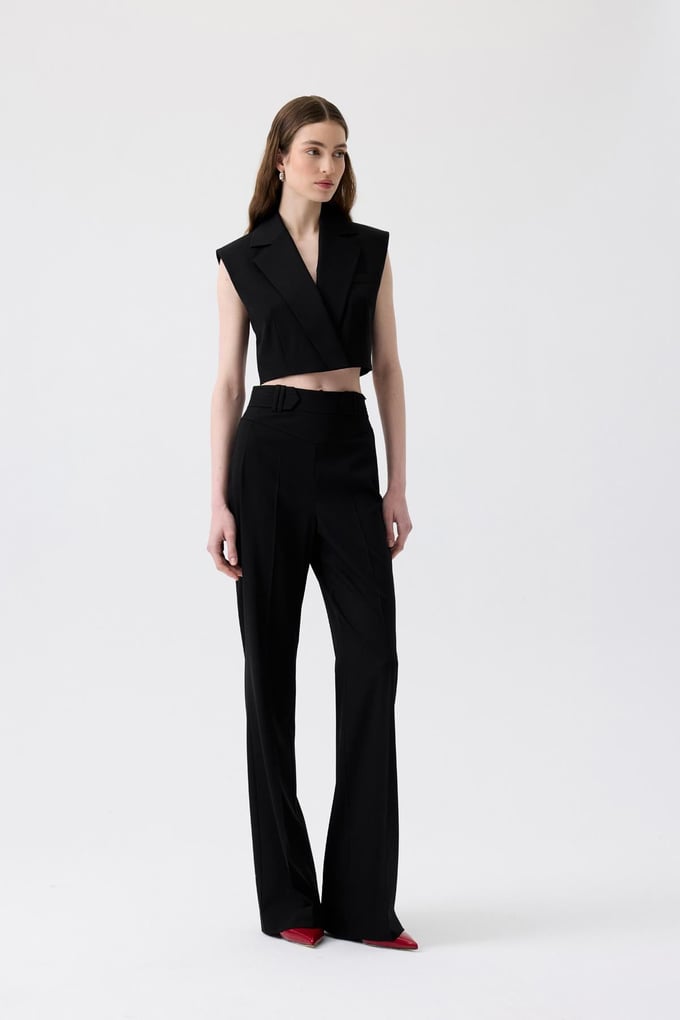 Crease Detail Black Trousers