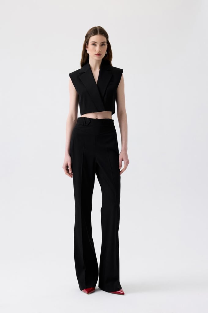 Crease Detail Black Trousers