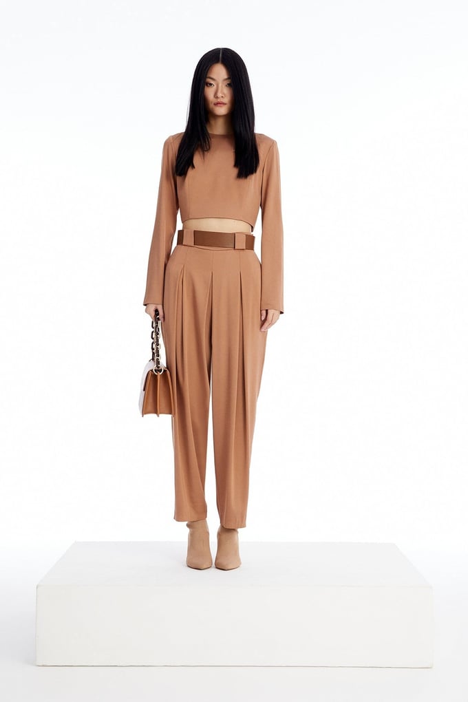 Uzun Kollu Camel Crop Bluz
