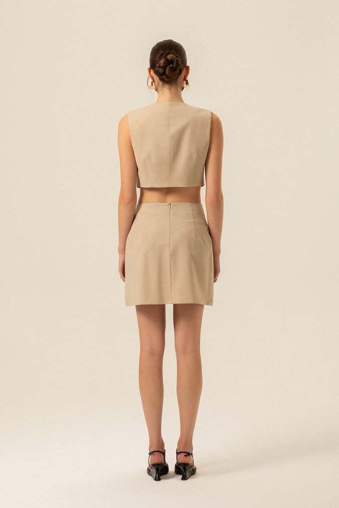 V-Neck Beige Crop Vest