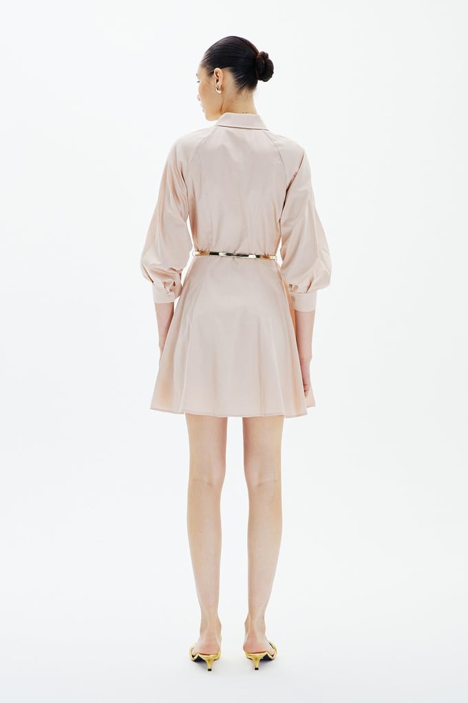 Ruffled Mini Shirt Beige Dress