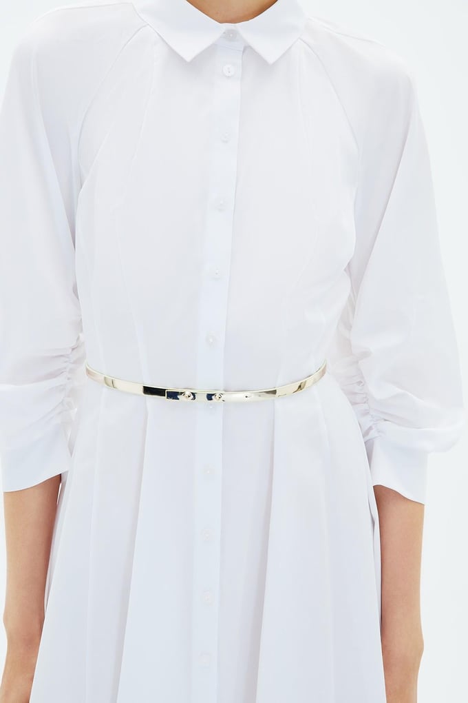 Ruffled Mini Shirt White Dress
