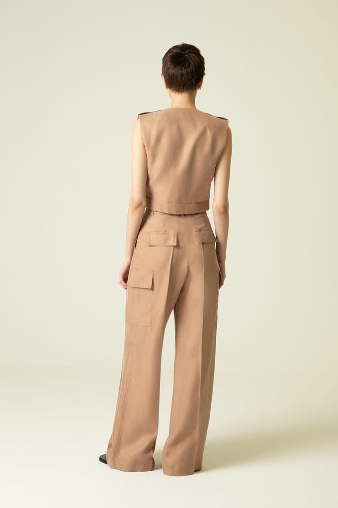 Side Pocket Detail Relaxed Fit Camel Trousers