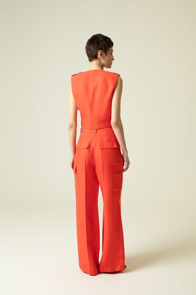 Side Pocket Detail Relaxed Fit Red Trousers
