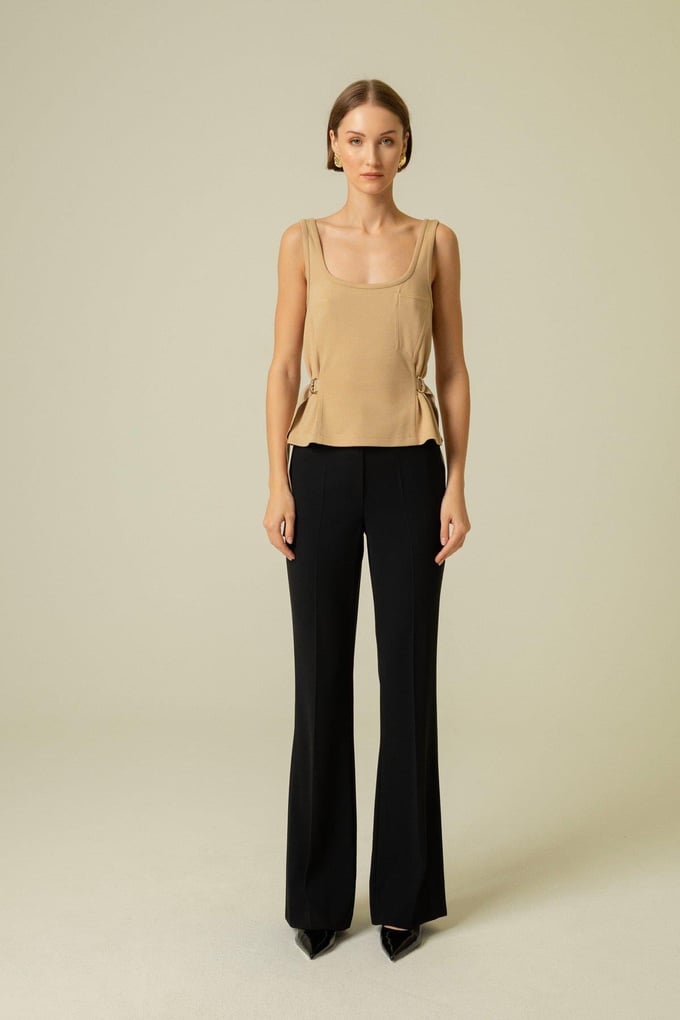 Yanları Tokalı Camel Askılı Top
