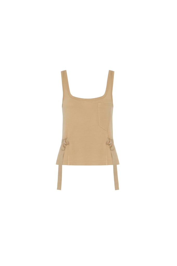 Yanları Tokalı Camel Askılı Top