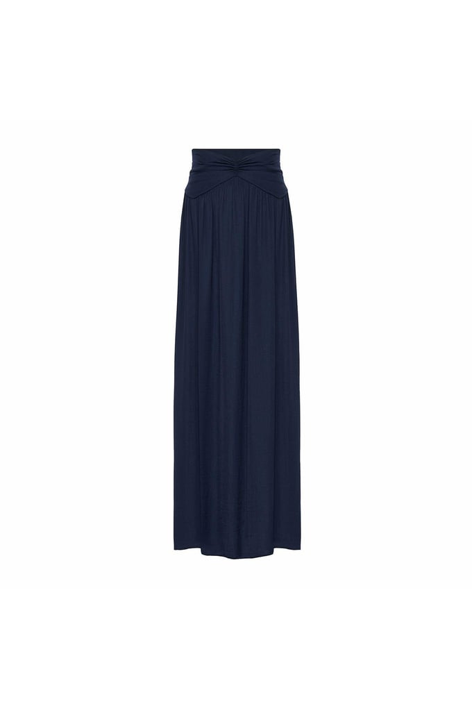 Slit Detailed Navy Long Skirt