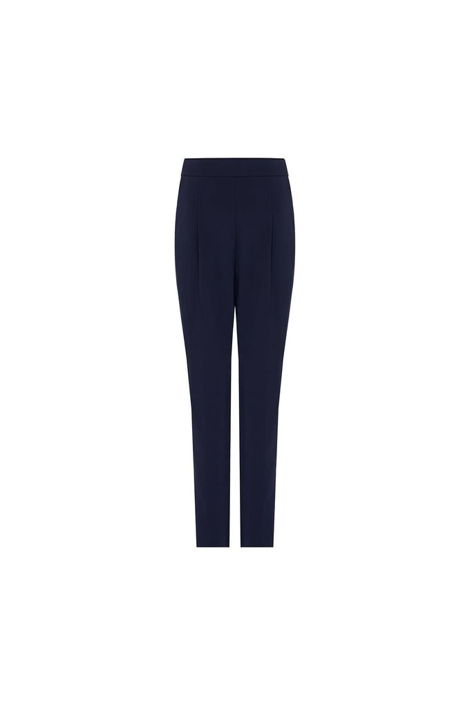 High Waist Front Pleated Navy Trousers