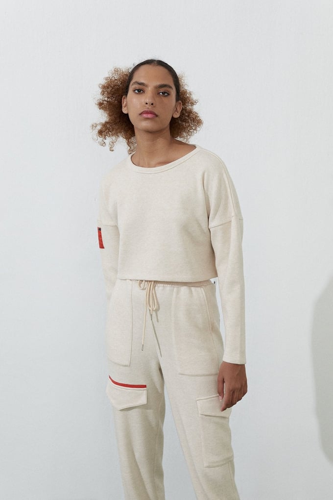 Ekru Basic Kısa Sweatshirt