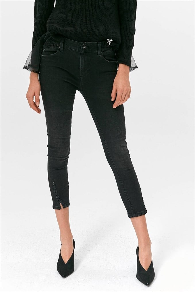 Siyah Düşük Bel Skinny Jean Pantolon