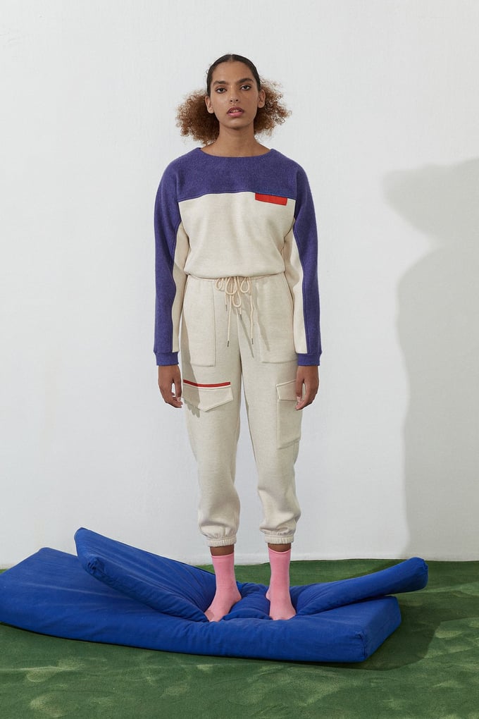 Ekru Geniş Cep ve Şerit Detaylı Sweatpant