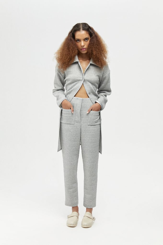 Gri Yüksek Bel Kapitone Sweatpant
