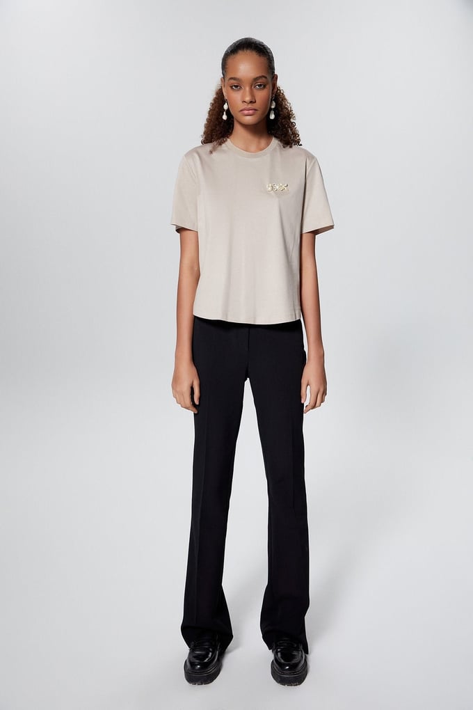 Taşlı Basic Vizon T-Shirt