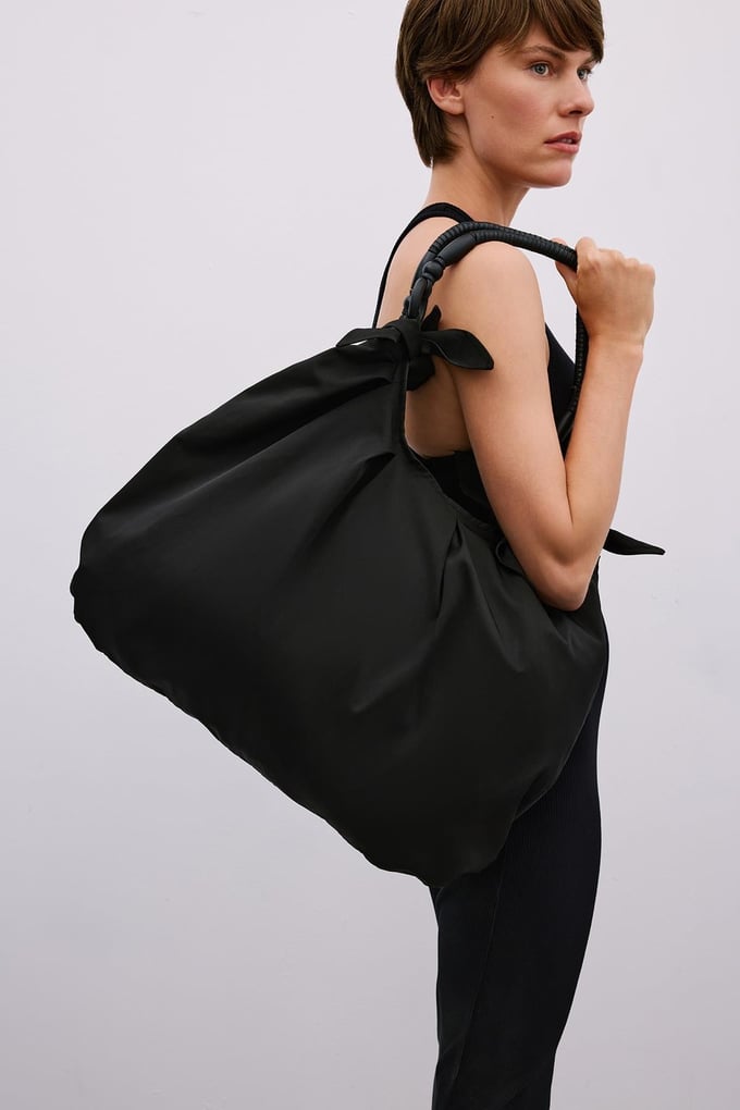 Wooden Handle Large Black Bag