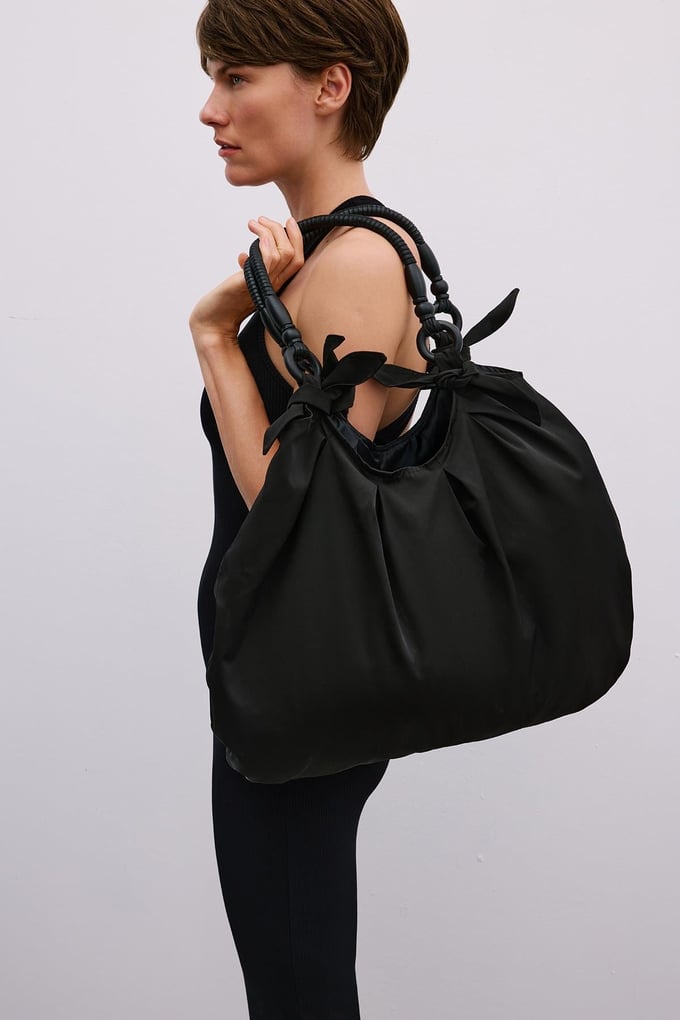 Wooden Handle Large Black Bag