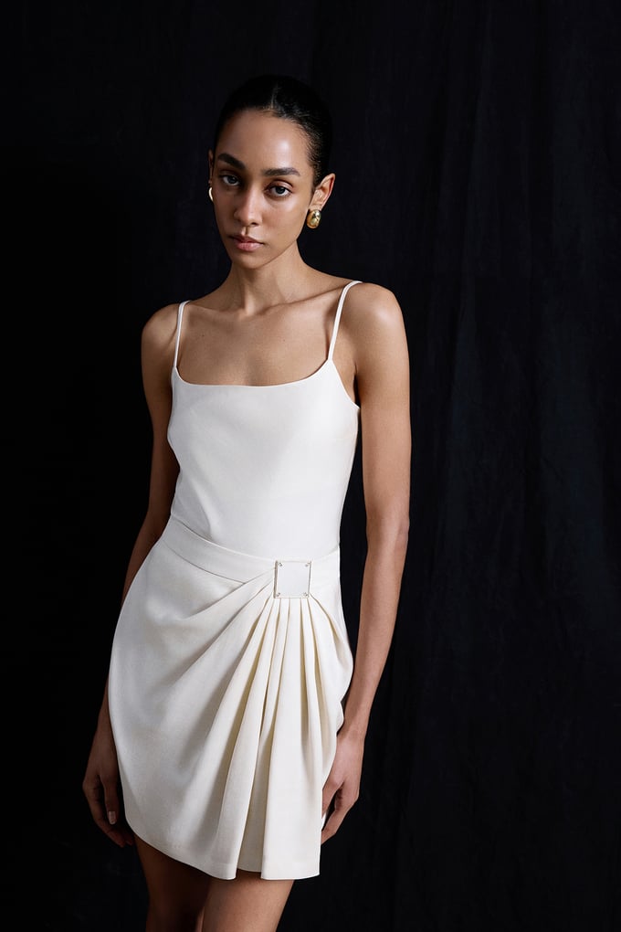 Accessory Detailed Mini Ecru Skirt