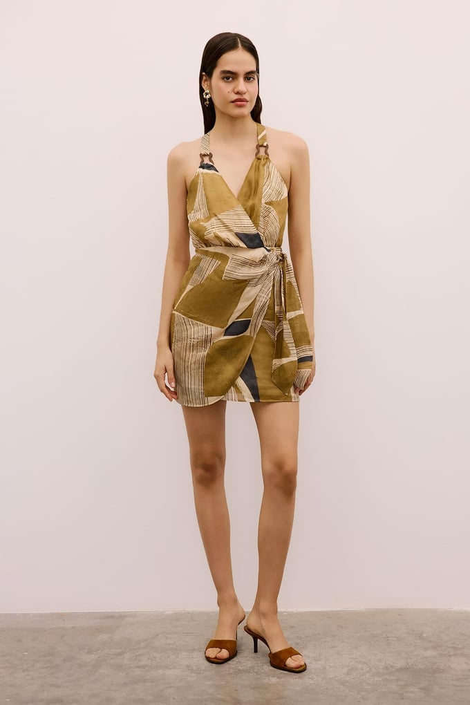 Wrap-Style Mini Camel Dress