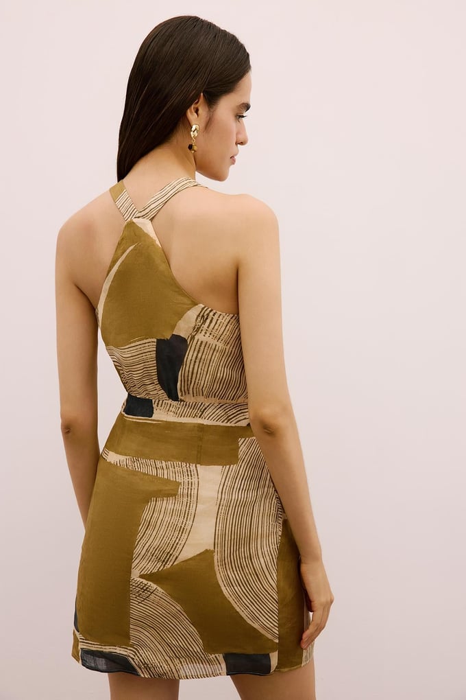 Wrap-Style Mini Camel Dress